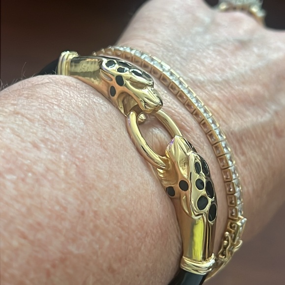 Ultra Rare DONALD STANNARD Gold/Black Enameled Leopard Bracelet Vintage - Picture 4 of 12